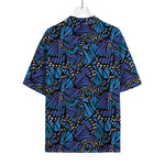 Blue Monarch Butterfly Wings Print Rayon Hawaiian Shirt