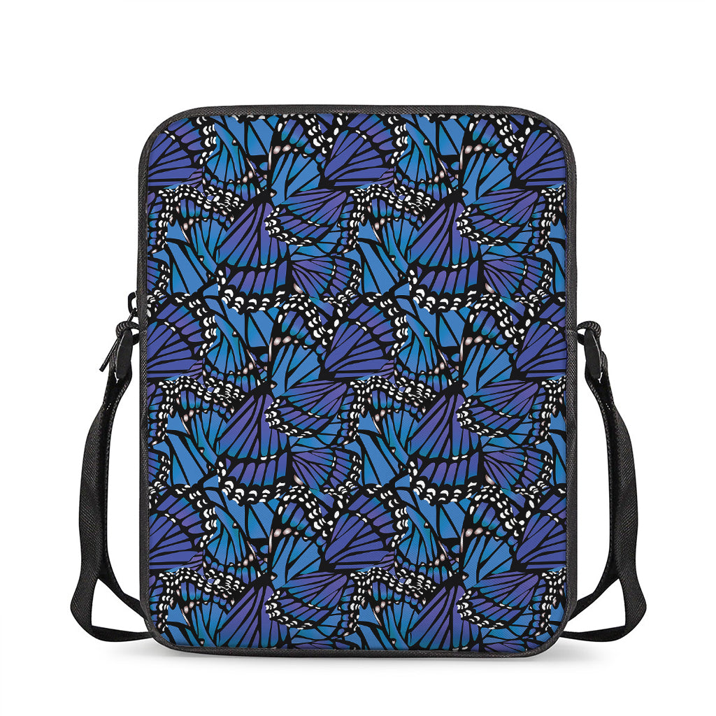 Blue Monarch Butterfly Wings Print Rectangular Crossbody Bag