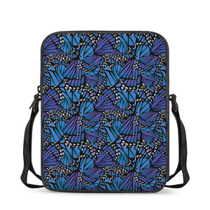 Blue Monarch Butterfly Wings Print Rectangular Crossbody Bag