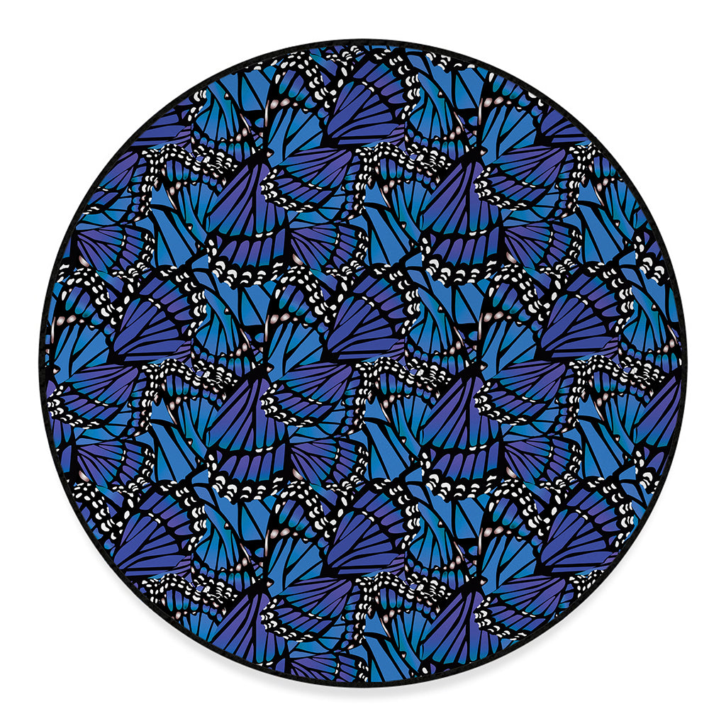 Blue Monarch Butterfly Wings Print Round Floor Mat