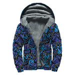 Blue Monarch Butterfly Wings Print Sherpa Lined Zip Up Hoodie