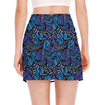 Blue Monarch Butterfly Wings Print Side Slit Mini Skirt