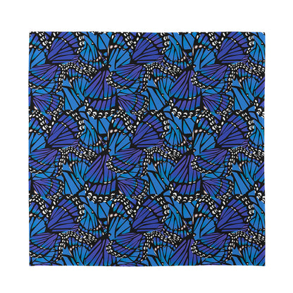 Blue Monarch Butterfly Wings Print Silk Bandana