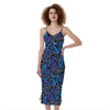 Blue Monarch Butterfly Wings Print Slim Fit Midi Cami Dress