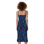 Blue Monarch Butterfly Wings Print Slim Fit Midi Cami Dress