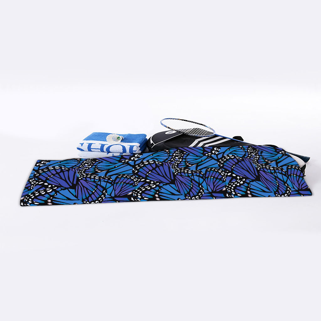 Blue Monarch Butterfly Wings Print Sports Towel