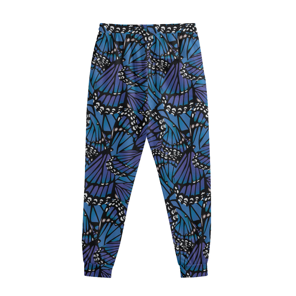 Blue Monarch Butterfly Wings Print Sweatpants