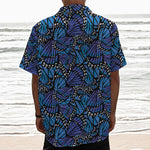 Blue Monarch Butterfly Wings Print Textured Short Sleeve Shirt