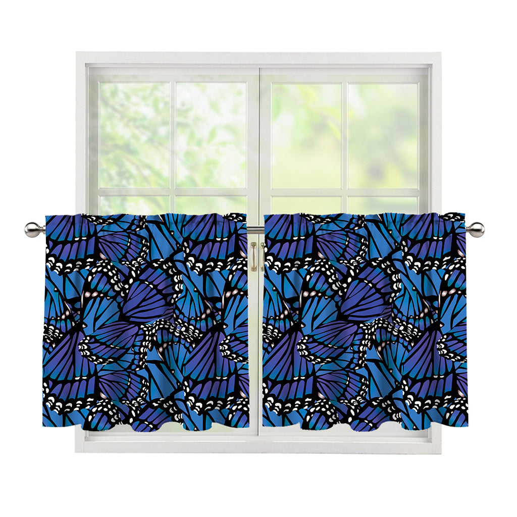 Blue Monarch Butterfly Wings Print Tier Curtains
