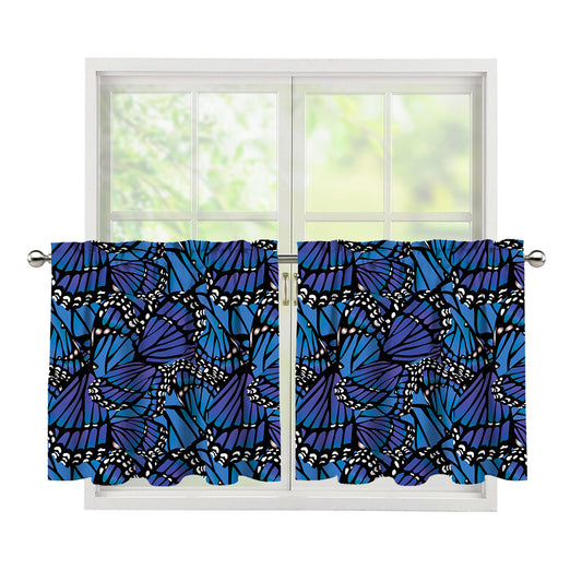 Blue Monarch Butterfly Wings Print Tier Curtains
