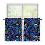 Blue Monarch Butterfly Wings Print Tier Curtains