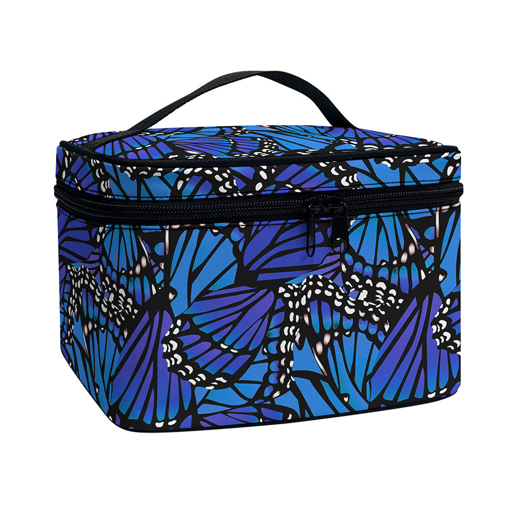 Blue Monarch Butterfly Wings Print Travel Makeup Bag