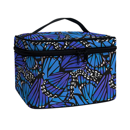 Blue Monarch Butterfly Wings Print Travel Makeup Bag