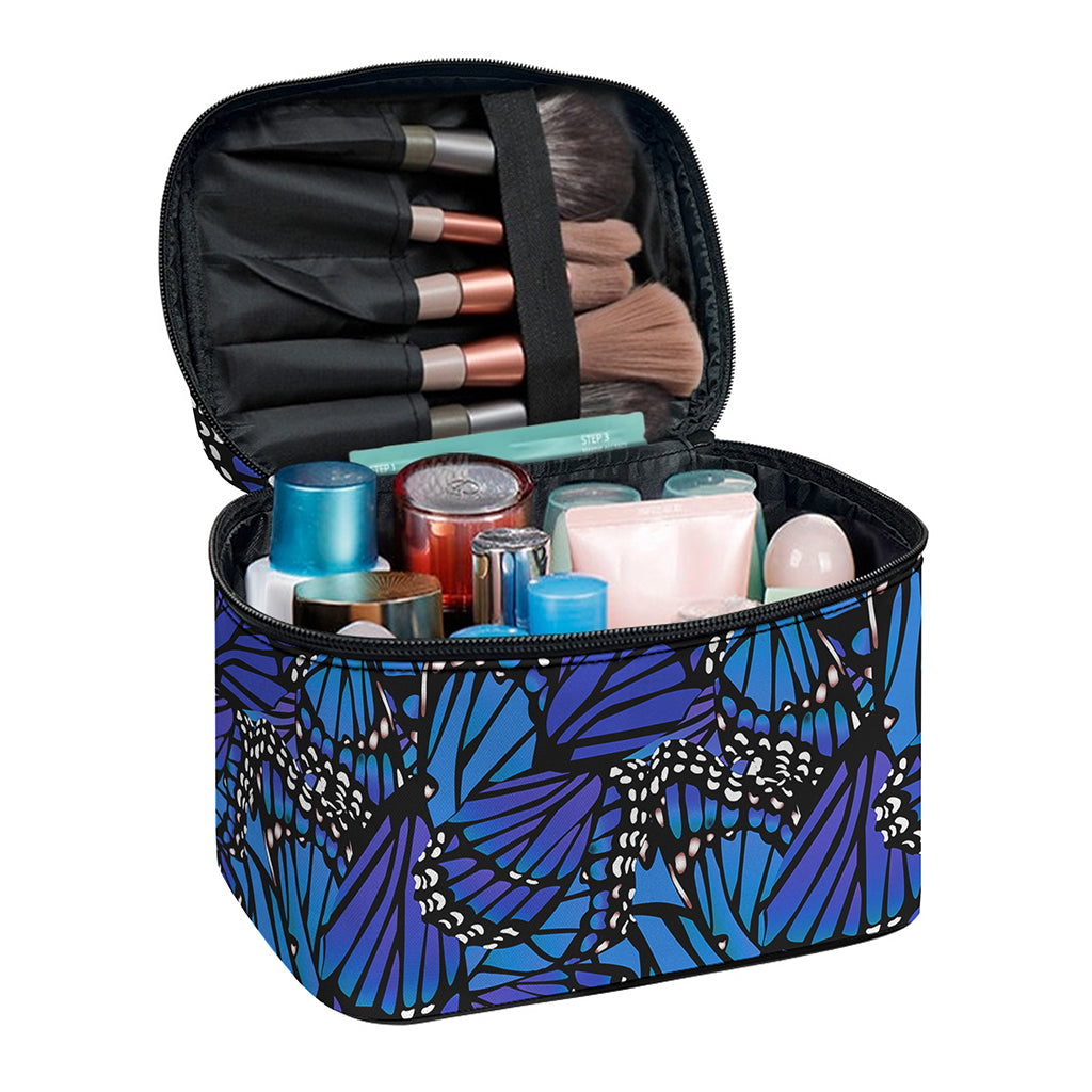 Blue Monarch Butterfly Wings Print Travel Makeup Bag