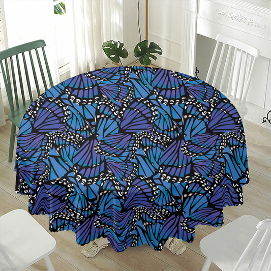 Blue Monarch Butterfly Wings Print Waterproof Round Tablecloth
