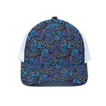 Blue Monarch Butterfly Wings Print White Mesh Trucker Cap