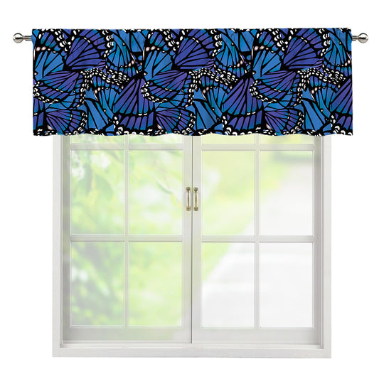 Blue Monarch Butterfly Wings Print Window Valance
