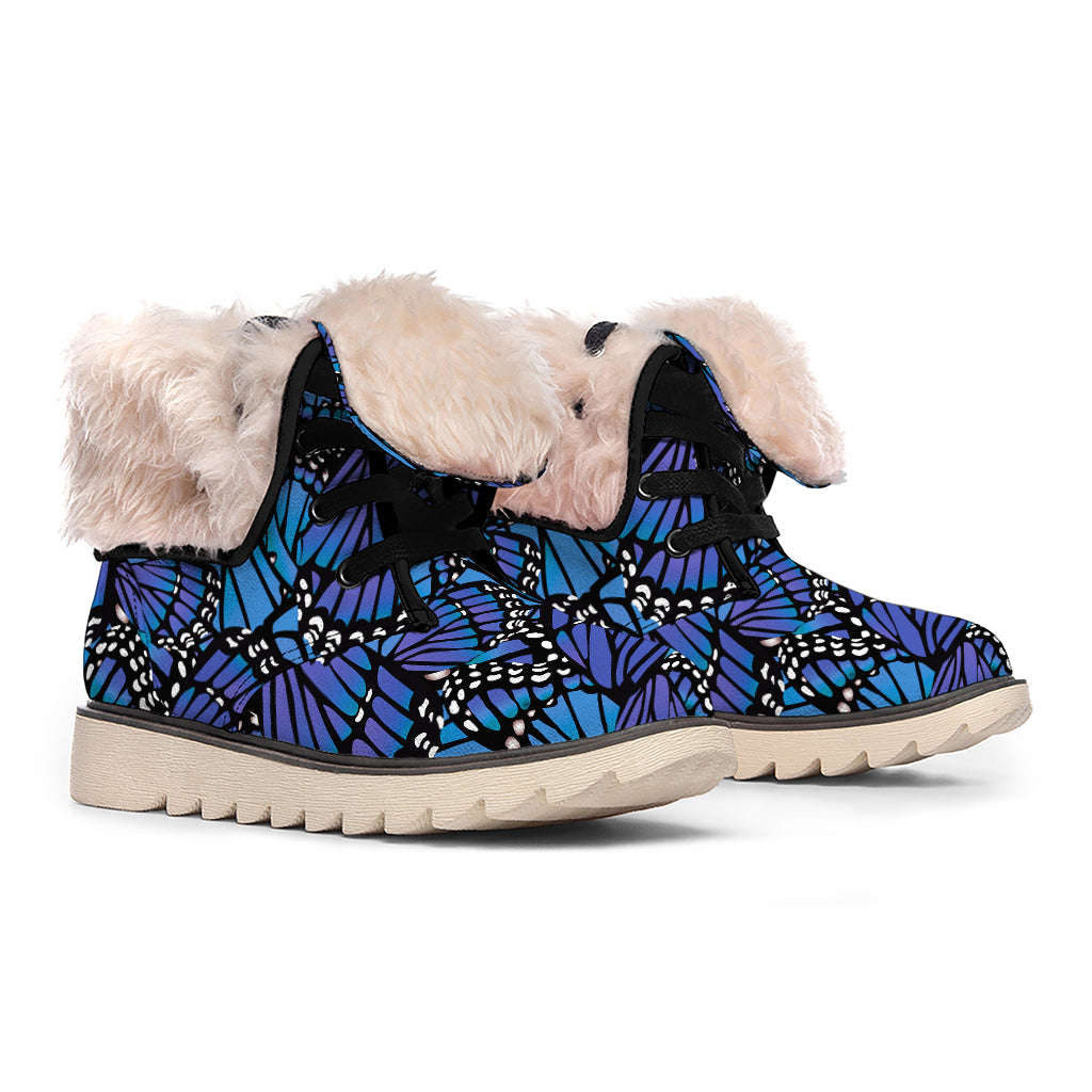Blue Monarch Butterfly Wings Print Winter Boots