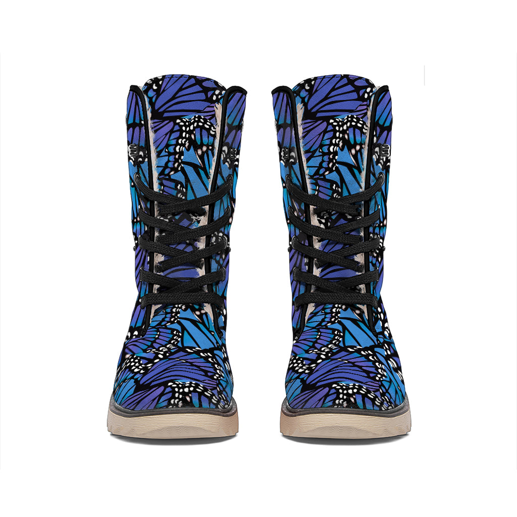 Blue Monarch Butterfly Wings Print Winter Boots