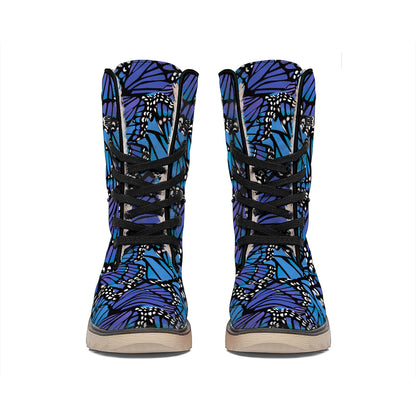 Blue Monarch Butterfly Wings Print Winter Boots