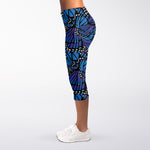 Blue Monarch Butterfly Wings Print Women's Capri Leggings