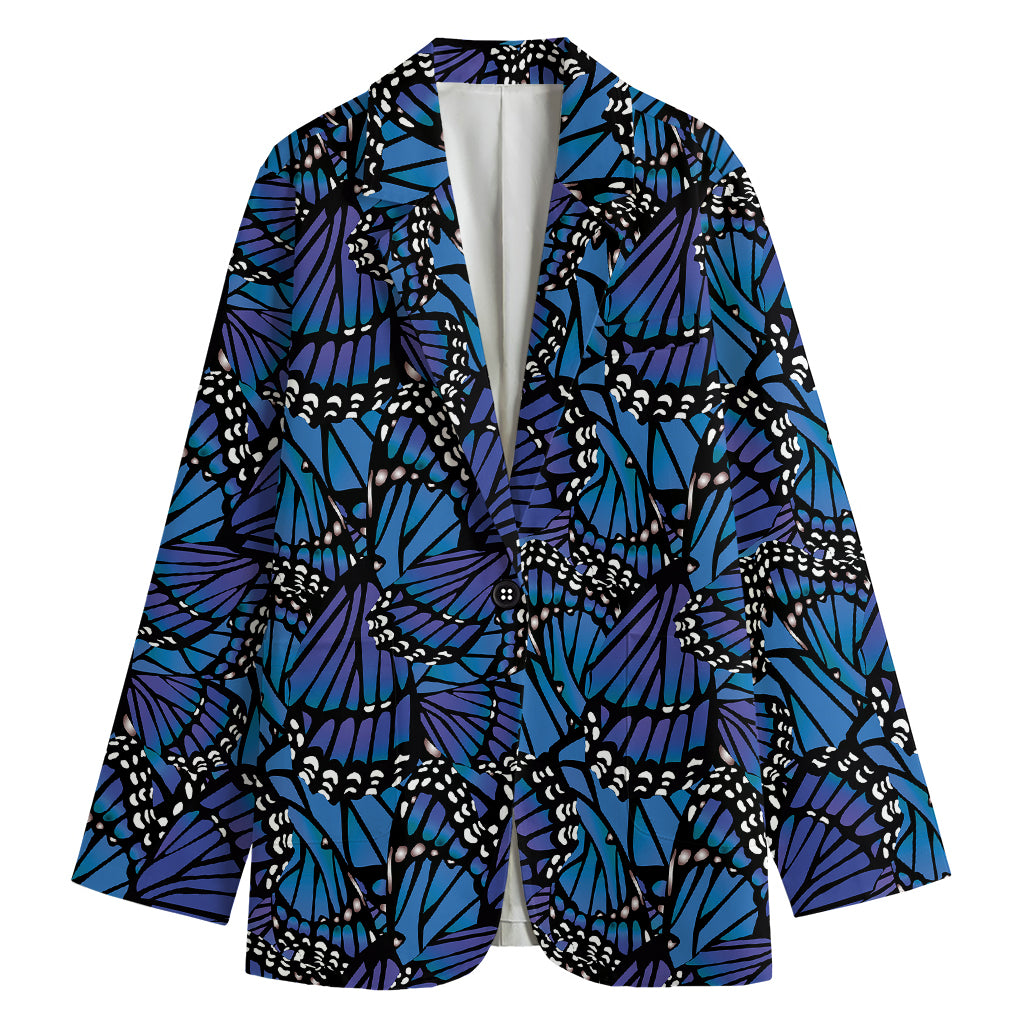 Blue Monarch Butterfly Wings Print Women's Cotton Blazer