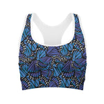 Blue Monarch Butterfly Wings Print Women's Sports Bra