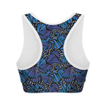 Blue Monarch Butterfly Wings Print Women's Sports Bra