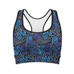 Blue Monarch Butterfly Wings Print Women's Sports Bra