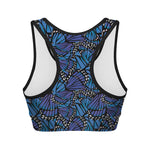 Blue Monarch Butterfly Wings Print Women's Sports Bra