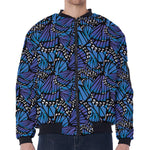 Blue Monarch Butterfly Wings Print Zip Sleeve Bomber Jacket