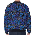 Blue Monarch Butterfly Wings Print Zip Sleeve Bomber Jacket