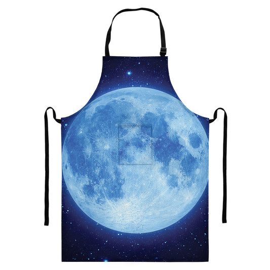 Blue Moon Print Bib Apron With Pocket