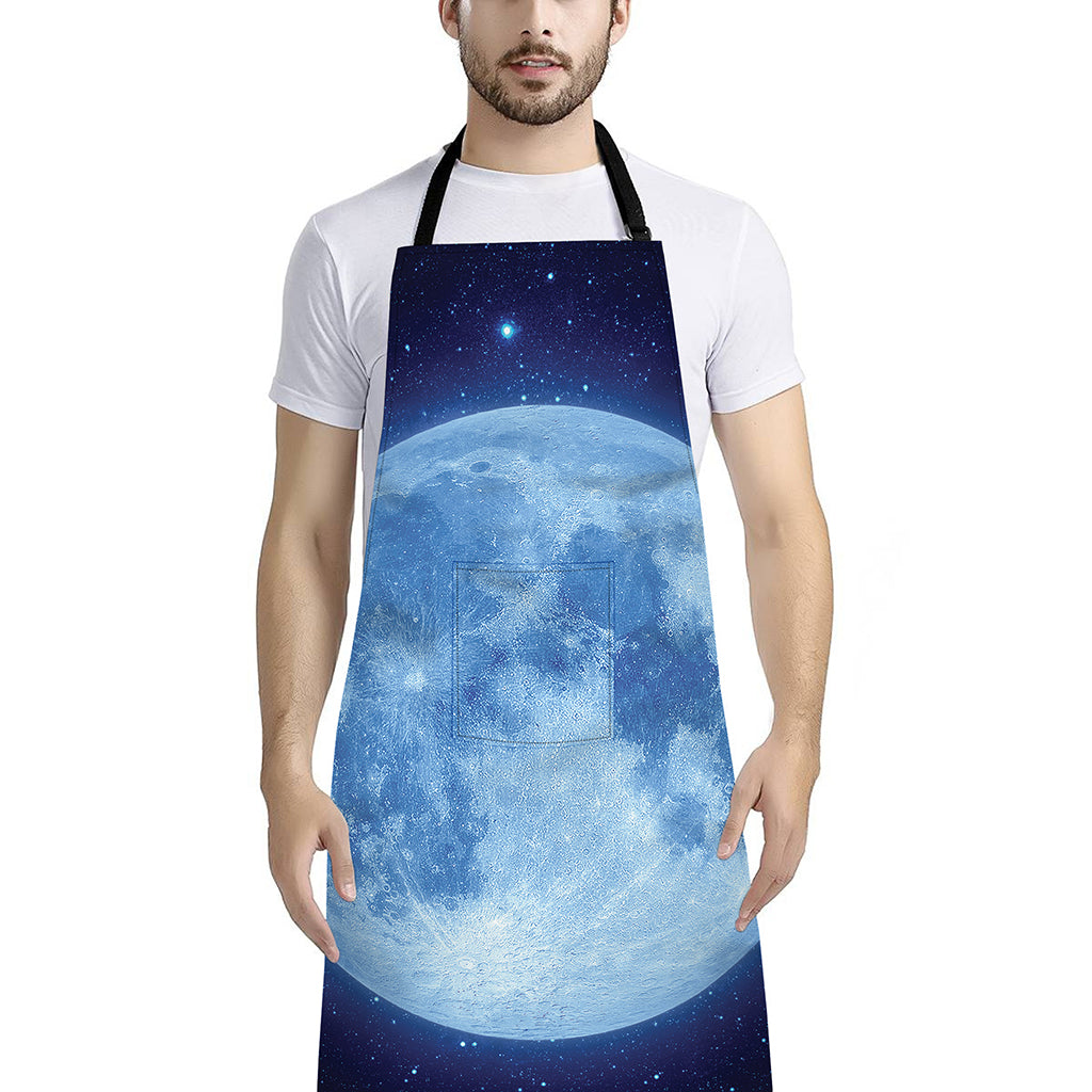 Blue Moon Print Bib Apron With Pocket