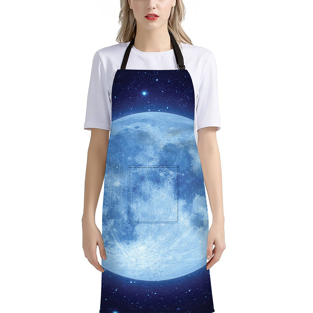 Blue Moon Print Bib Apron With Pocket