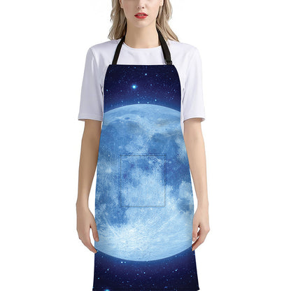 Blue Moon Print Bib Apron With Pocket