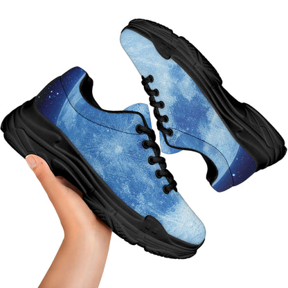 Blue Moon Print Black Chunky Shoes