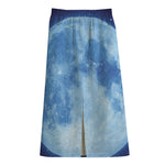 Blue Moon Print Cotton Front Slit Maxi Skirt