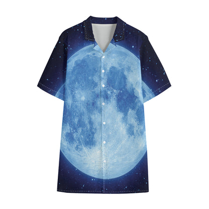 Blue Moon Print Cotton Hawaiian Shirt