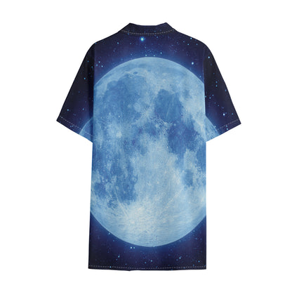 Blue Moon Print Cotton Hawaiian Shirt