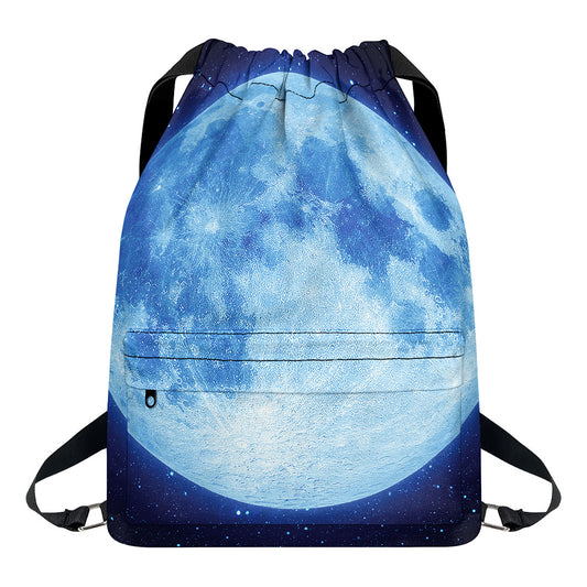 Blue Moon Print Drawstring Backpack