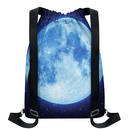 Blue Moon Print Drawstring Backpack