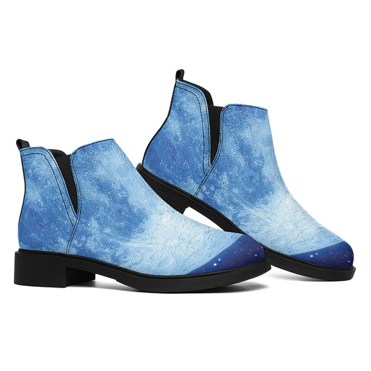 Blue Moon Print Flat Ankle Boots