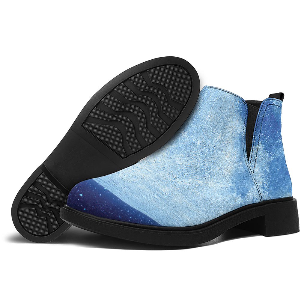 Blue Moon Print Flat Ankle Boots