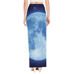 Blue Moon Print High Slit Maxi Skirt
