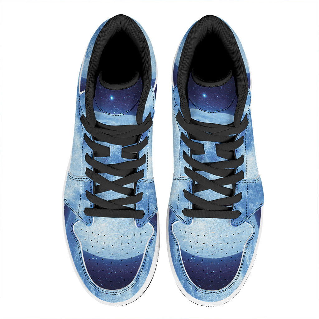Blue Moon Print High Top Leather Sneakers