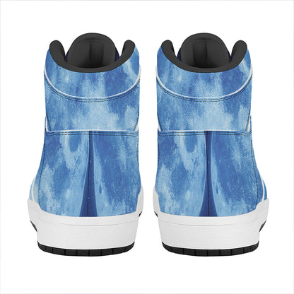 Blue Moon Print High Top Leather Sneakers