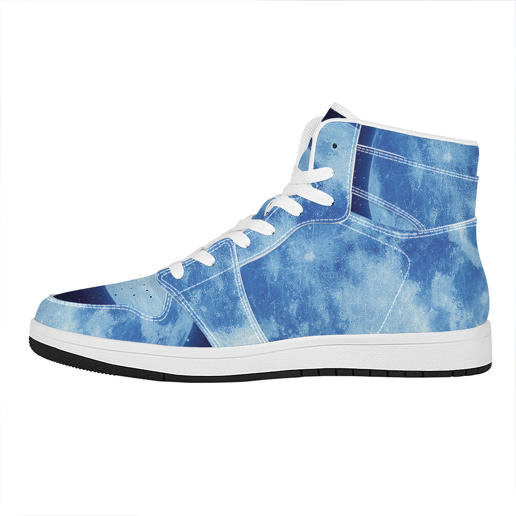 Blue Moon Print High Top Leather Sneakers