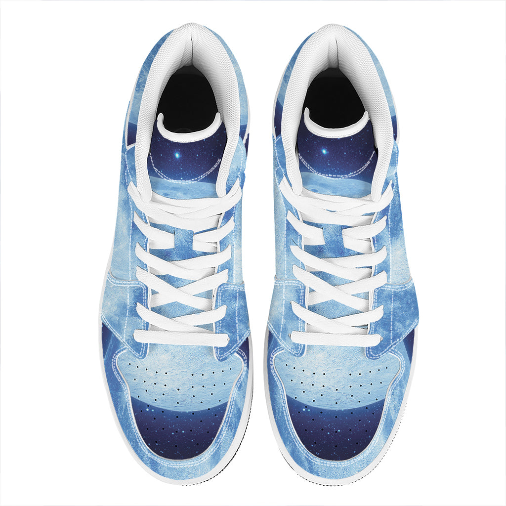 Blue Moon Print High Top Leather Sneakers