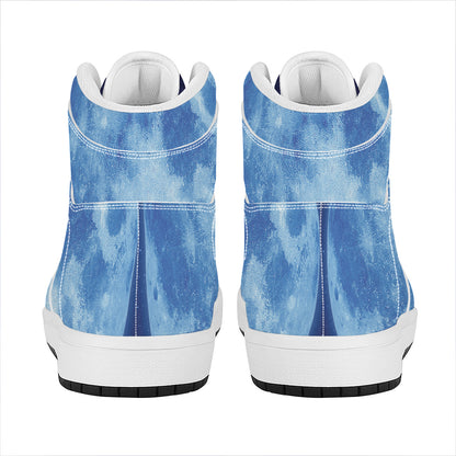 Blue Moon Print High Top Leather Sneakers